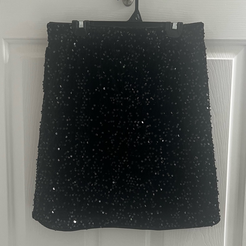 Chic Black Sequin A-Line Skirt